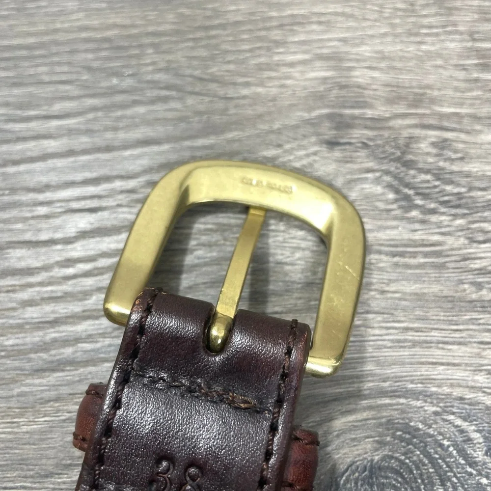 Brighton Belt Mens 38 Brown Woven Leather Brass Buckle Designer Classic Wedding